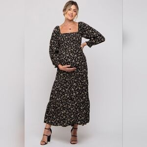 Pinkblush Maternity Dress Floral Black Maxi NWT Long Sleeve